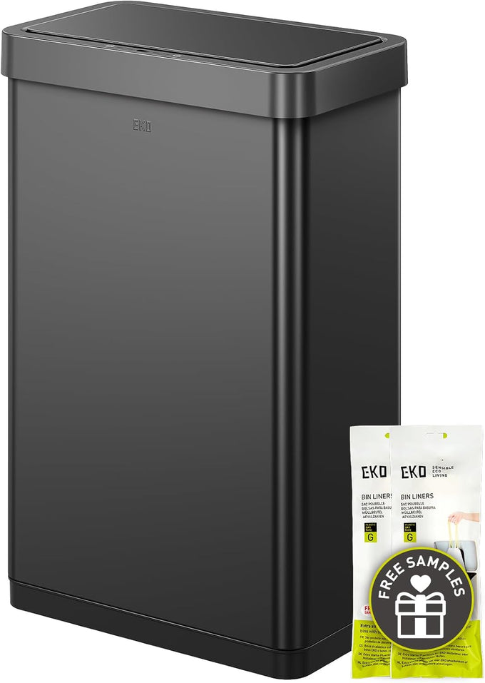 EKO Mirage-T 50 Liter / 13.2 Gallon Touchless Rectangular Motion Sensor Trash Can or Recycling Bin, Brushed Stainless Steel Finish