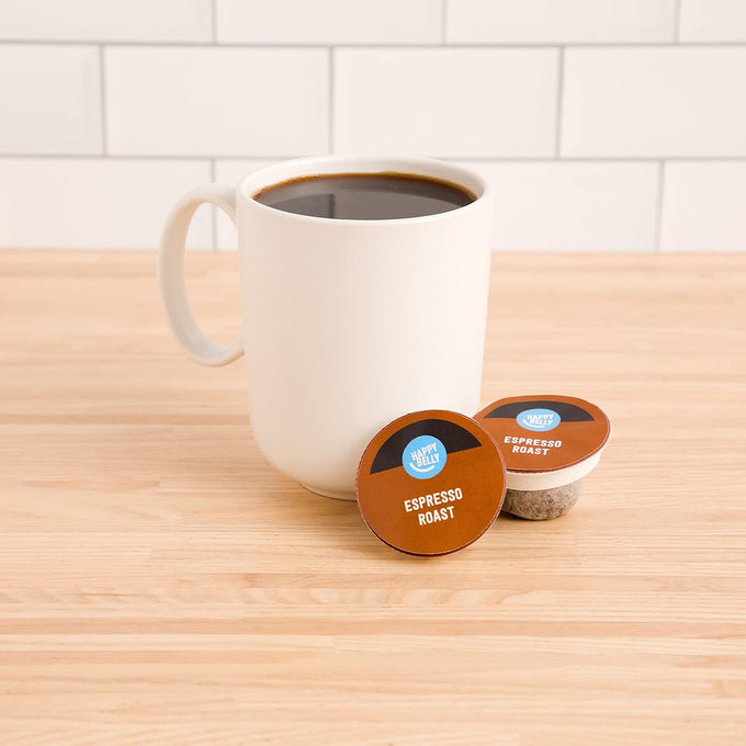 Amazon Brand - Happy Belly Espresso Roast Compostable Coffee Pods (Dark Roast), Compatible with K-Cup Brewer, 96 Count