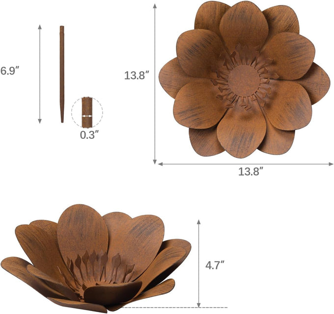 JAXPETY Metal Flower Garden Art, Outdoor Garden Decoration for Yard Lawn Patio, Bronze