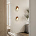 Wabi-Sabi Travertine Wall Sconce, Round Natural Stone & Walnut Wood Accent with White Glass Sphere Lamp Shade, G9 Bulb | Wall Lights for Bedroom, Hallways, Staircases, Hotel, Bars, Cafes