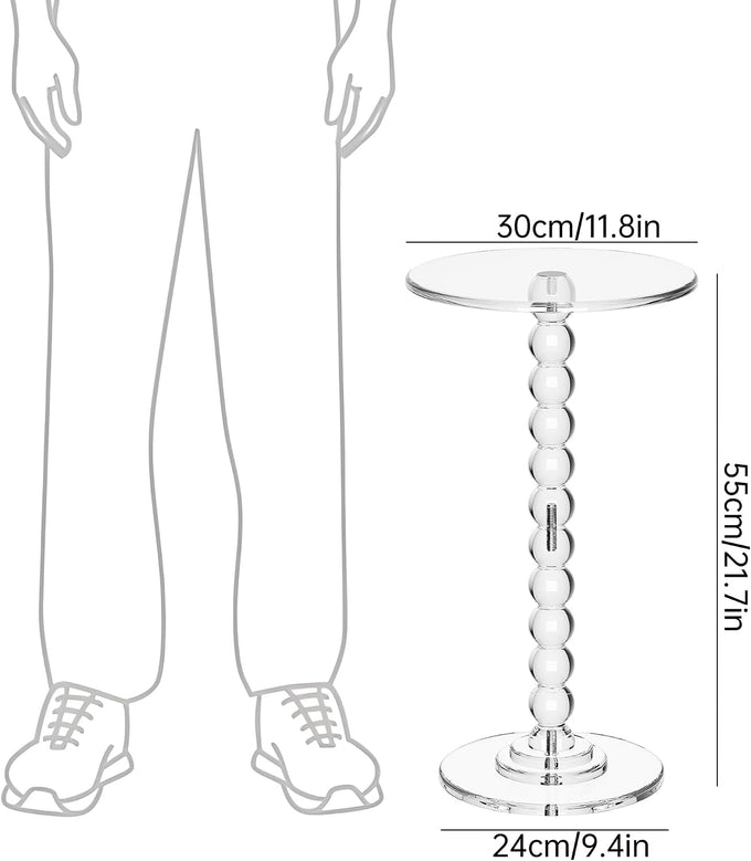 Acrylic Side Table, End Table Round Top with Solid Post for Living Room, Bedroom, Balcony, Easy Assembly (Clear) (Pedestal, Clear)