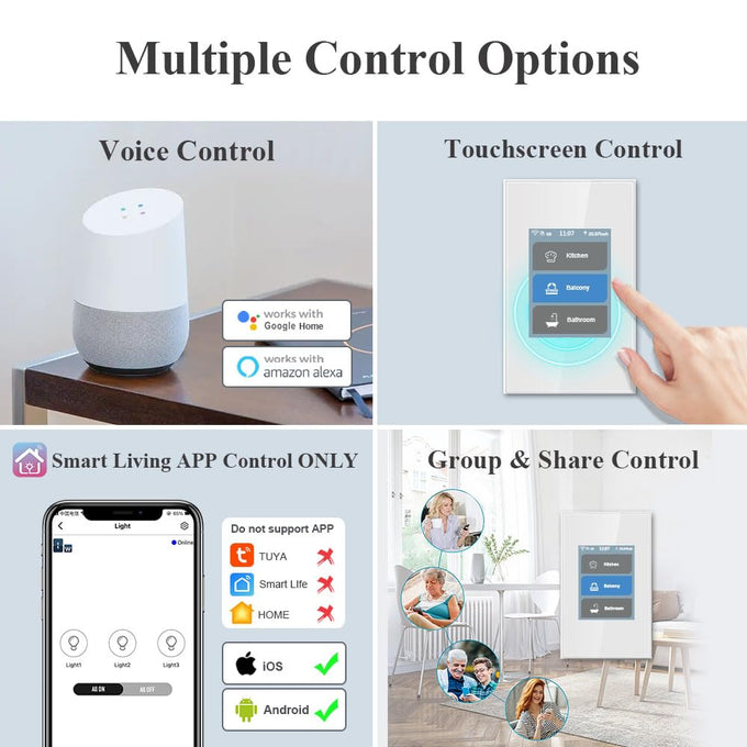 LANBON Smart Light Switch,1/2/3 Gang,3 Way for Whole House, LCD Magic Panel by WiFi Mesh Never be Offline, 2.4G Wi-Fi Smart Switch Compatible with Alexa&Google Home, Neutral Wire Required,L8-HS-White