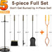 AMAGABELI GARDEN & HOME Fireplace Tools Set 5 Pcs Wrought Iron Indoor with Stand for Fire Place Kit Holder Wood Stove Hearth Accessories Chimney Fire Pit Tongs Shovel Brush Poker Fireset Outdoor Brass