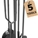 AMAGABELI Garden & Home 5 Pcs Fireplace Tools Brass Handles Wrought Iron Set Holder Indoor Outdoor Fireset Fire Pit Stand Rustic Tongs Shovel Brush Chimney Poker Wood Stove Hearth Accessories Kit