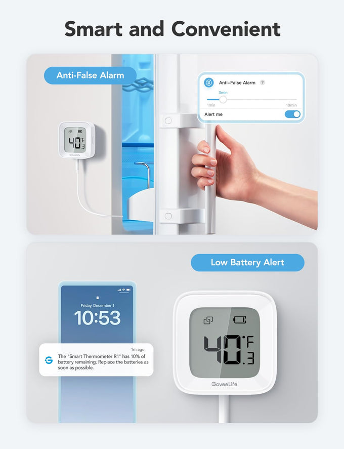 GoveeLife WiFi Refrigerator Thermometer 2-Pack with Gateway & LCD Display