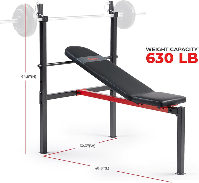 Sunny Health & Fitness Weight Bench & Squat Rack for Strength Training