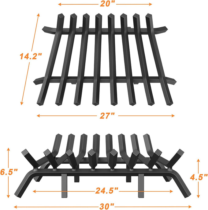 Jusgym Fireplace Grate 30 Inch with Fire Tongs & Poker