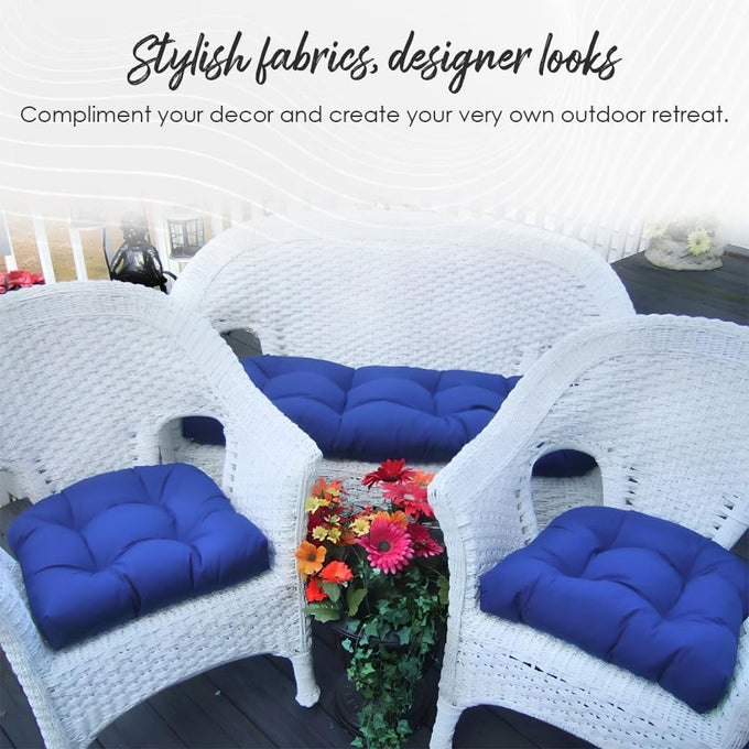 RSH DECOR Tufted U-Shape Wicker Set of 2, 19” x 19,” Outdoor Chair Cushions for Patio Furniture, Waterproof Patio Chair Cushions, Outdoor Seat Cushion, and Wicker Chairs, Crestwood Marine, Made in USA