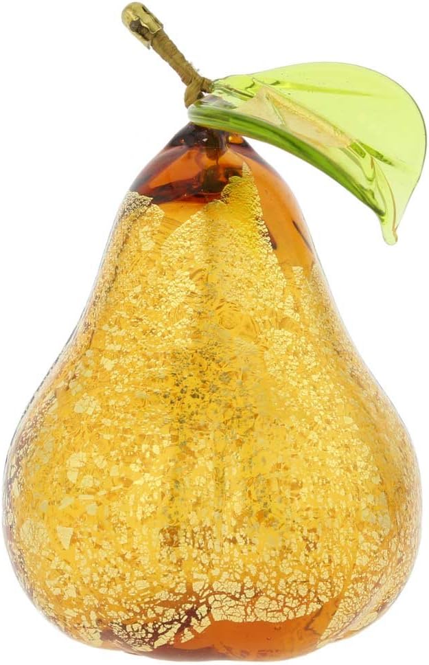 Glass Of Venice Murano Glass Pear Golden Brown Fruit Collectible Figurine for Kitchen Dining Room Home Decoration. Blown Glass Italian Handmade Gift