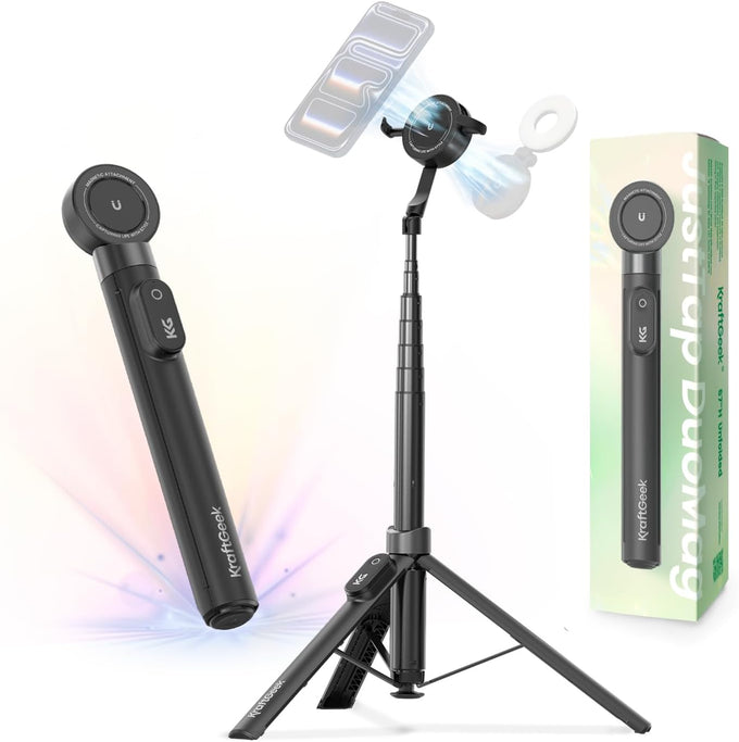 KraftGeek Magnetic Phone Tripod for iPhone, Dual-Sided Mount for MagSafe