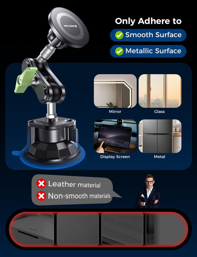 MAGIC JOHN Magnetic Car Phone Holder, Windshield Metal Suction Cup Mount