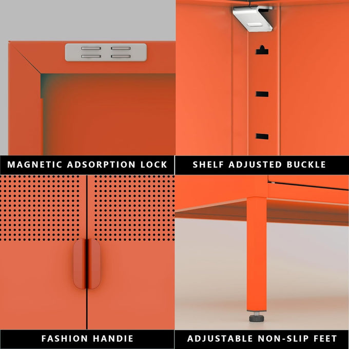Washsemba 2 Door Accent Cabinet,Orange Metal Storage Cabinet with Adjustable Shelf,2-Tier Shelf,Multipurpose Metal Locker Storage for Office Home,Music Studio (Orange)