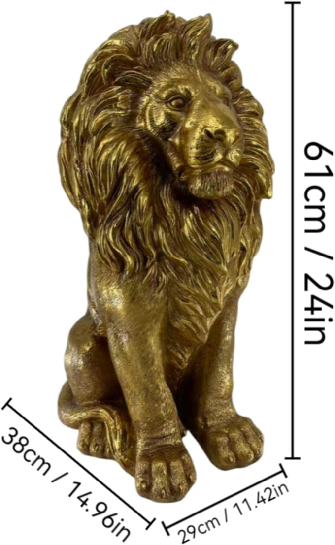Large Golden Lion Garden Statue, 24" Resin Regal Sitting Lion Sculpture for Front Door, Luxury Home Entrance Guardian Decor, Outdoor Animal Figurine, Feng Shui Protection Beast