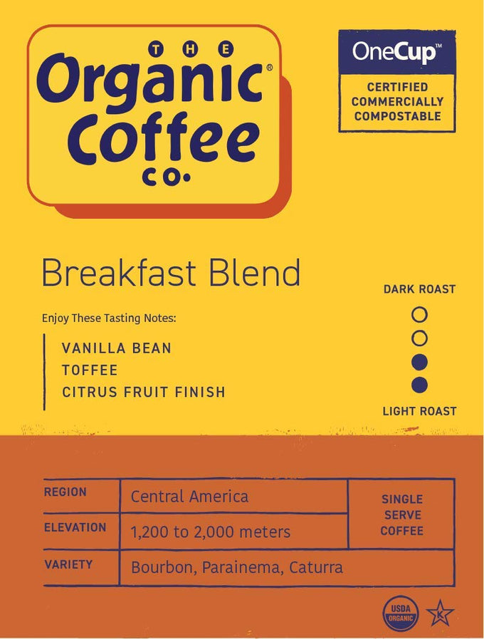 The Organic Coffee Co. Compostable Coffee Pods - Breakfast Blend (80 Ct) K Cup Compatible including Keurig 2.0, Medium Roast, USDA Organic