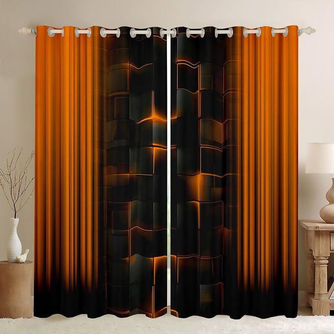 Feelyou Kids Gamer Curtains for Bedroom Living Room (2 Panels, 52 x 96 Inch) Green and Black Darkening Drapes for Boys Gaming Ombre Blackout Curtains Geometric Square Window Treatments