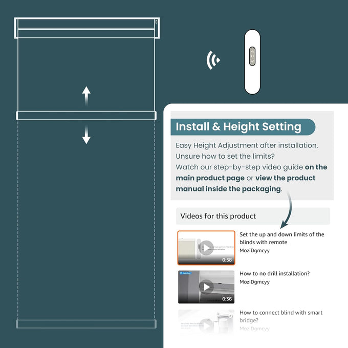 Motorized Blinds No Drill Automatic Blinds for Windows Cordless Roller Shades Electric Blinds with Remote Control Smart Blinds (White, 34.5 x 72)