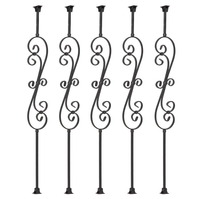 Balusters for Staircase Interior - Stair Railing Spindles, Iron Banister, Hollow Square, 1/2inch x 44inch, Crescent and Straight Balusters and Swivel Shoes (Pack of 10), Satin Black
