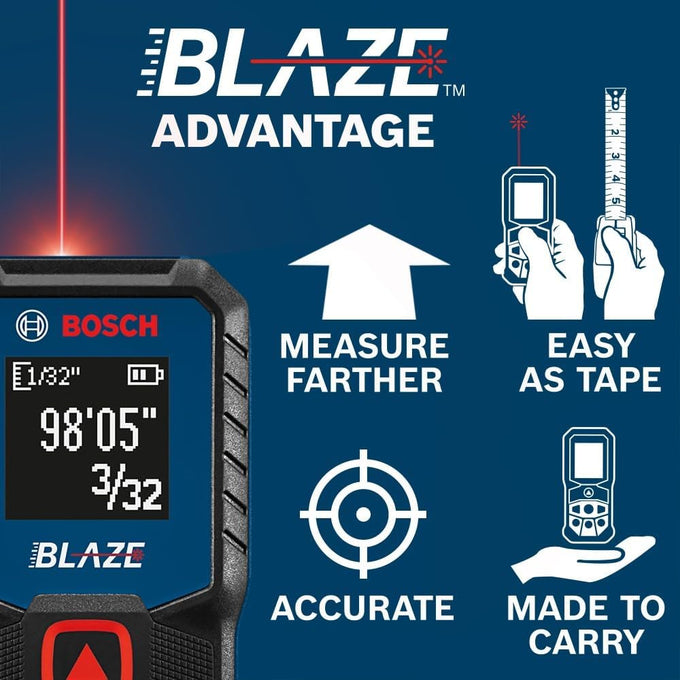 BOSCH GLM100-23 100 Ft Blaze Laser Distance Measure, with 2 AA Batteries