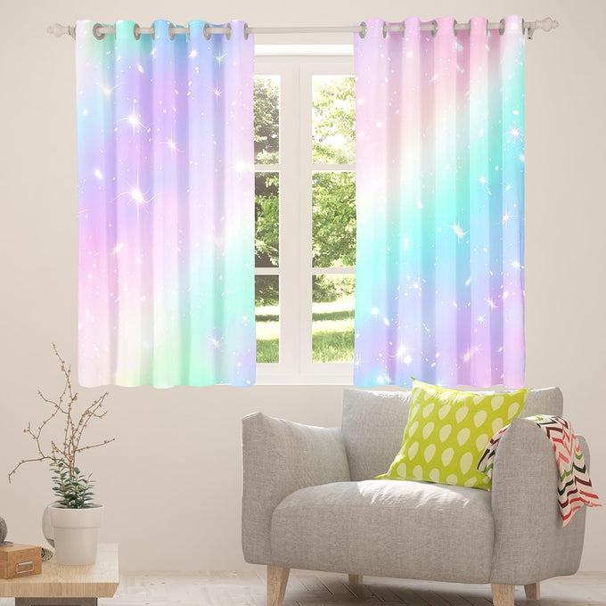 Erosebridal Ombre Blackout Curtains Tie Dye Gradient Darkening Curtains Girl Batik Pink Purple Blue Window Treatments Rainbow Iridescent Window Drapes 52"x84",2 Panels