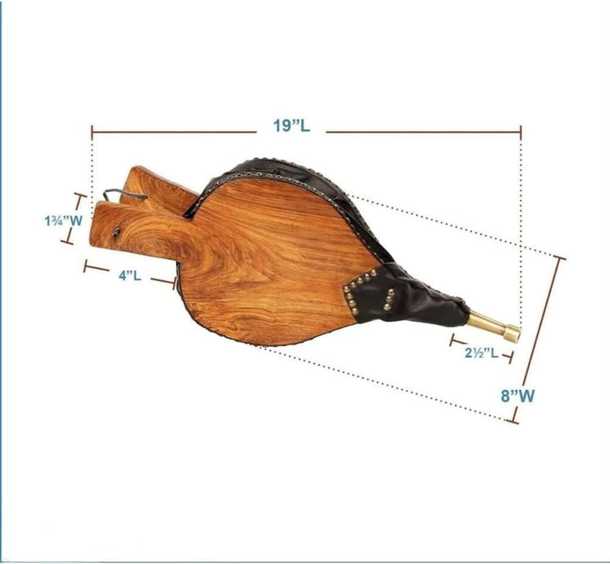 Lodge Fireplace Bellows Hardwood & Leather Handheld Air Blower with Brass Nozzle Durable Wood Fire Starter for Indoor Outdoor Fireplaces BBQs & Campfires Black & Brass Design