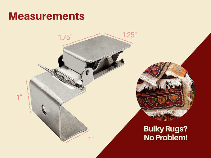 Rug Clips Heavy Duty 25 Pack Rug Grippers with Alligator Jaw Grip for Hanging Large Rugs, Mats – with 1"x1" Base for Display Rack (25 Pack)