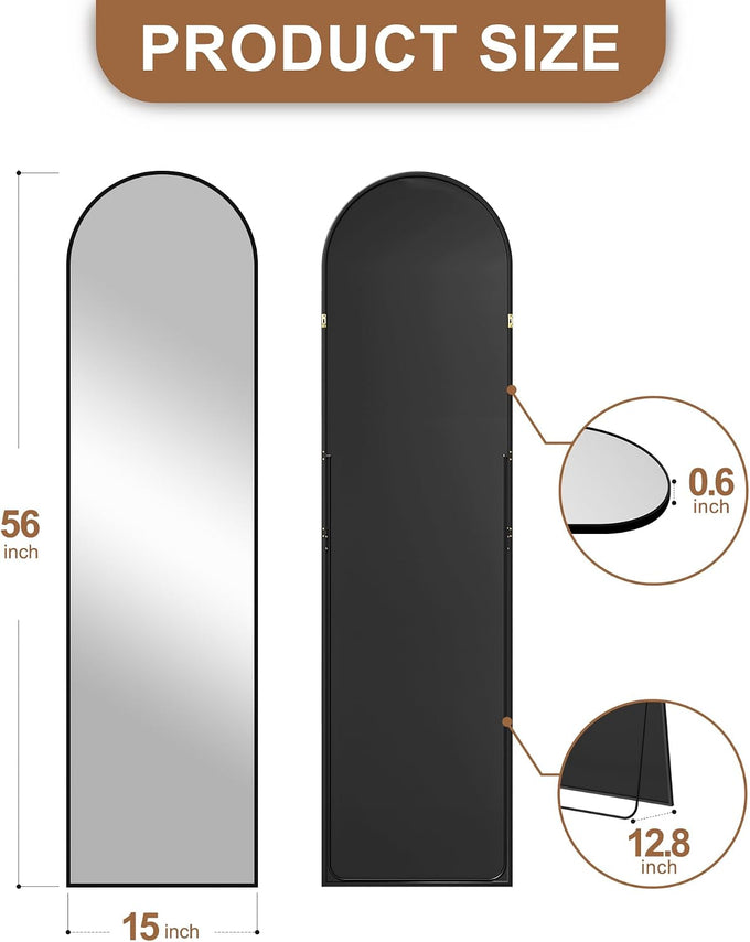 Delma Arched Full Length Mirror with Stand, Black Floor Mirror