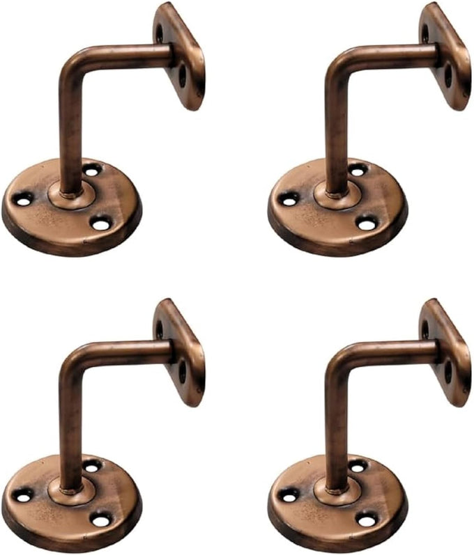 Adonai Hardware Izrahiah Medium Antique Wrought Iron Sturdy Handrail Brackets (2.3" x 4 Pack, Antique Brass) for DIY Easy Installation, Staircase, Stairs, Railings, Support and Home Decor