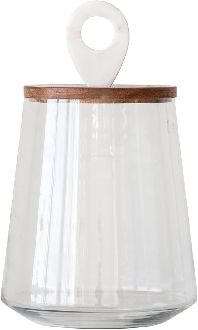 Bloomingville Small Clear Glass Jar with Mango Wood & Marble Lid