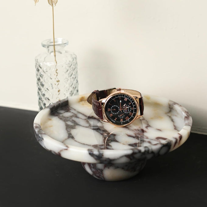 Marble Decorative Tray, 7" Round Marble Tray for Coffee Table