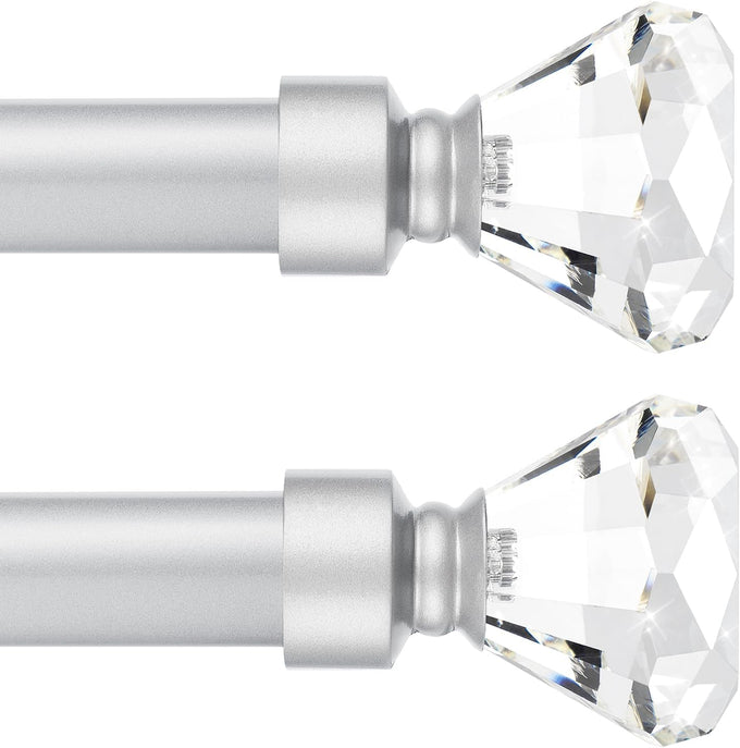 Black 2 Pack Window Treatment Single Curtain Rod, Adjustable Drapery Rod Set from 48 to 86 Inches with Crystal Finial Finials(4-7.2ft), 1-Inch Diameter Curtain Rods for Windows