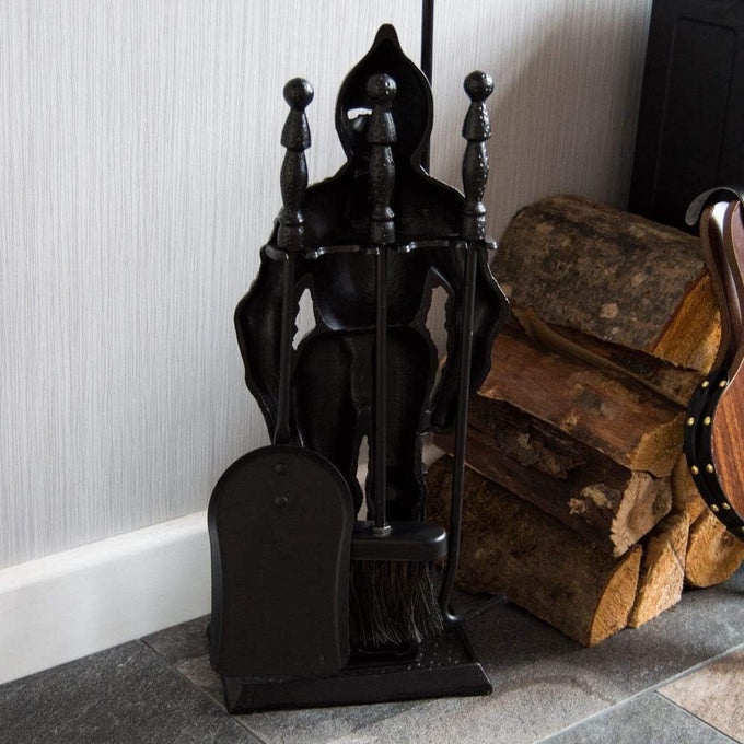 Lizh Metalwork Dark Knight Fireplace Tool Set,Black Cast Iron