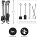 Plow & Hearth 5 Piece Hand Forged Iron Compact Fireplace Tool Set 20" | Black Wrought Iron Handle for Outdoor Indoor | Stand Poker Shovel Brush Log Tongs Wood Stove Accessory