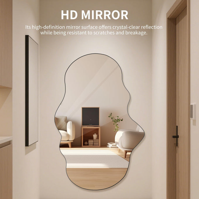 BST FURNH Cloud Shaped Wall Mirror 33.5x20.5 Inch - Large Irregular Asymmetrical Mirror for Living Room Bedroom Bathroom Entryway, Frameless Decorative Wall Mounted Mirror, White