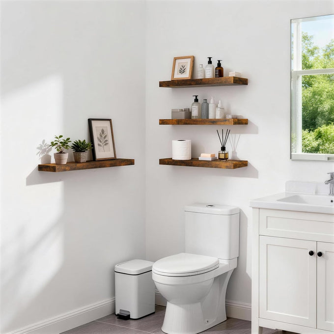BAYKA Rustic Brown Floating Shelves 22.5in, Set of 2, Wall Mount Wood Shelf