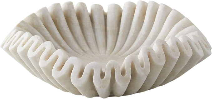 Marble Bowl Fruit Bowl, Stone Bowl Decorative Bowl Decorative Trays Marble Fruit Bowl Marble Ruffle Bowl Marble Floral Bowl Home Decor Gifts (7 inch)