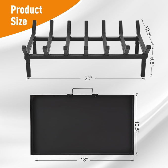 Fireplace Grate with Ash Pan & Log Holder, 20 inch