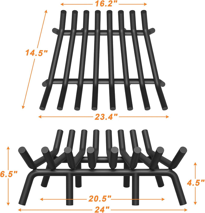 Jusgym Fireplace Grate 24 in with 8 Support Legs and Fire Tongs & Poker
