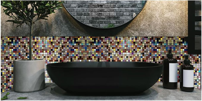 10 Sheets Peel and Stick Backsplash Tile, Self-Adhesive Mosaic Tile, Stick on Kitchen, Bathroom Vanities, Fireplace Décor, Laundry Table (1.0 Mixed Colors)