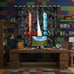 Castle Fairy Red Blue Sword Bedroom Decor Curtains,Sandbox Building Games Window Curtain,Kids Teens Pixelated Style Swords Window Treatment Grey Black Camo Blackout Drapes 2 Panels,52Wx90L