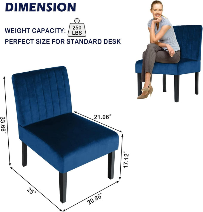 STHOUYN Mordern Velvet Armless Accent Chair Decorative Slipper Chair Vanity Chair for Bedroom Desk, Corner Side Chair Living Room Furniture (1, Navy Blue)