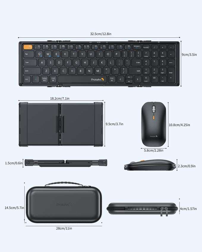 ProtoArc Foldable Keyboard and Mouse, Small Folding Bluetooth Keyboard Mouse Combo for Travel, Pocket-Size Portable Keyboard for iPad, iPhone, Smartphone, Tablet Laptop