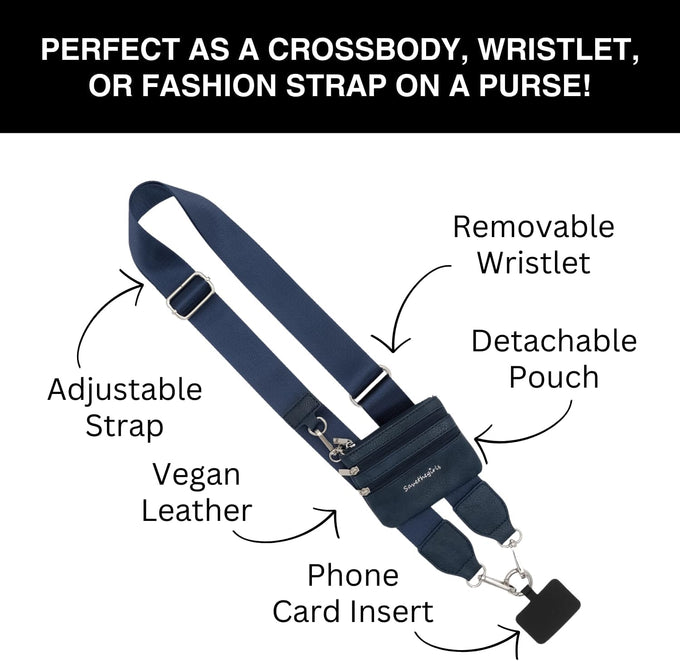 Save the Girls Clip & Go Phone Lanyard Crossbody Strap with Wallet, Navy