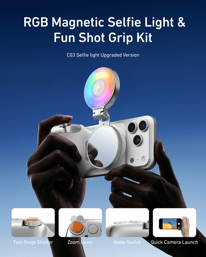 TELESIN Fun Shot Magnetic Phone Camera Grip & 4 in 1 RGB Selfie Light Kit