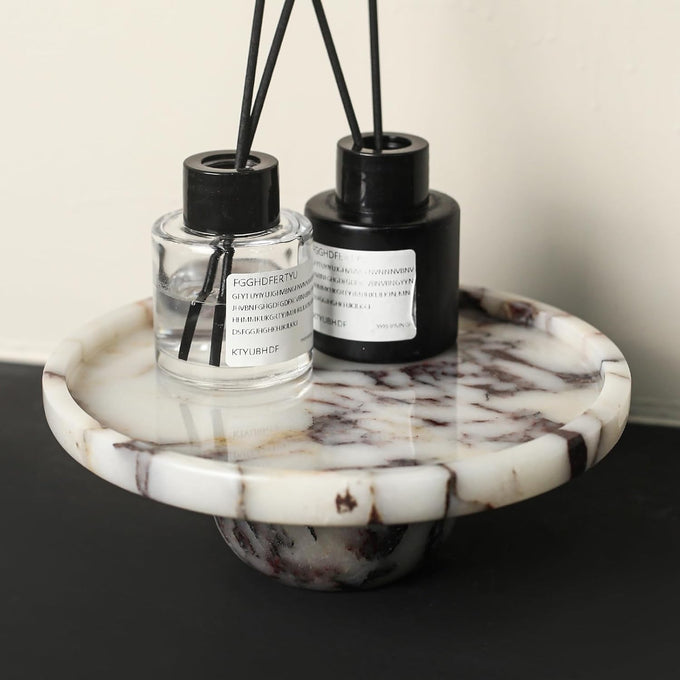 Marble Decorative Tray, 7" Round Marble Tray for Coffee Table