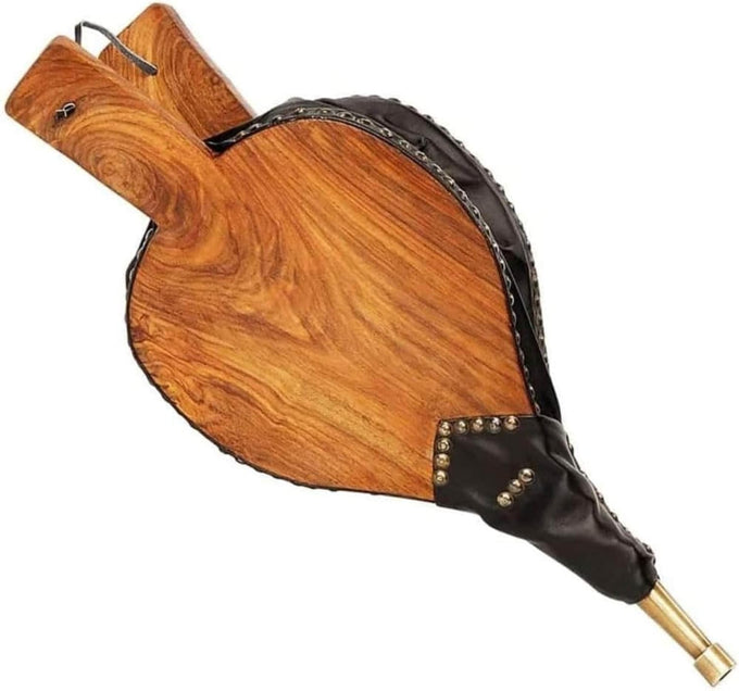 Lodge Fireplace Bellows Hardwood & Leather Handheld Air Blower with Brass Nozzle Durable Wood Fire Starter for Indoor Outdoor Fireplaces BBQs & Campfires Black & Brass Design