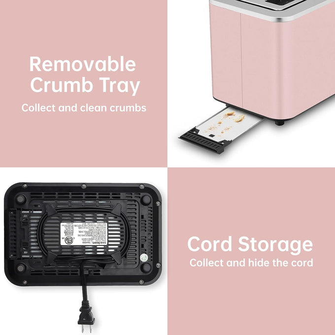 SEEDEEM Touchscreen Toaster 2 Slice, Stainless Steel, 6 Shade, 900W, Pink