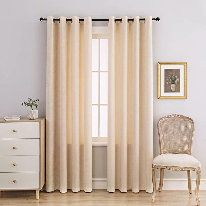 ELKCA Beige Double-Sided Chenille Curtains for Living Room Modern Window Treatment for Bedroom Curtain,Grommet Top,2 Panels (Beige, 52" W x 104" L)