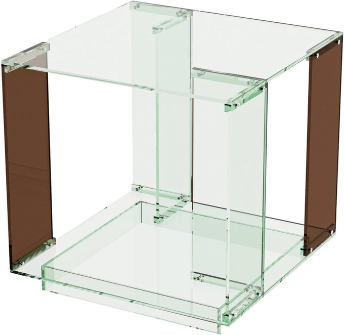 Acrylic End Table Square: 2-Tier Nightstand Desk Clear Green Brown