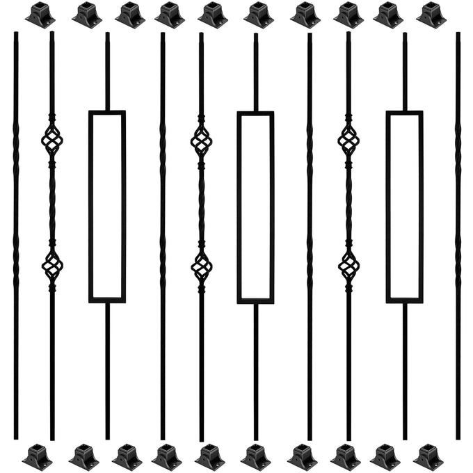 10 Pack Wrought Iron Balusters, Stair Spindle with 20 Swivel Shoes