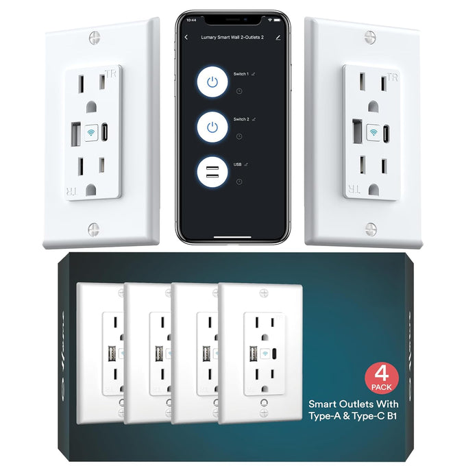 Lumary Smart Outlet with 2 USB Ports, 2 AC Outlets with Individual Control